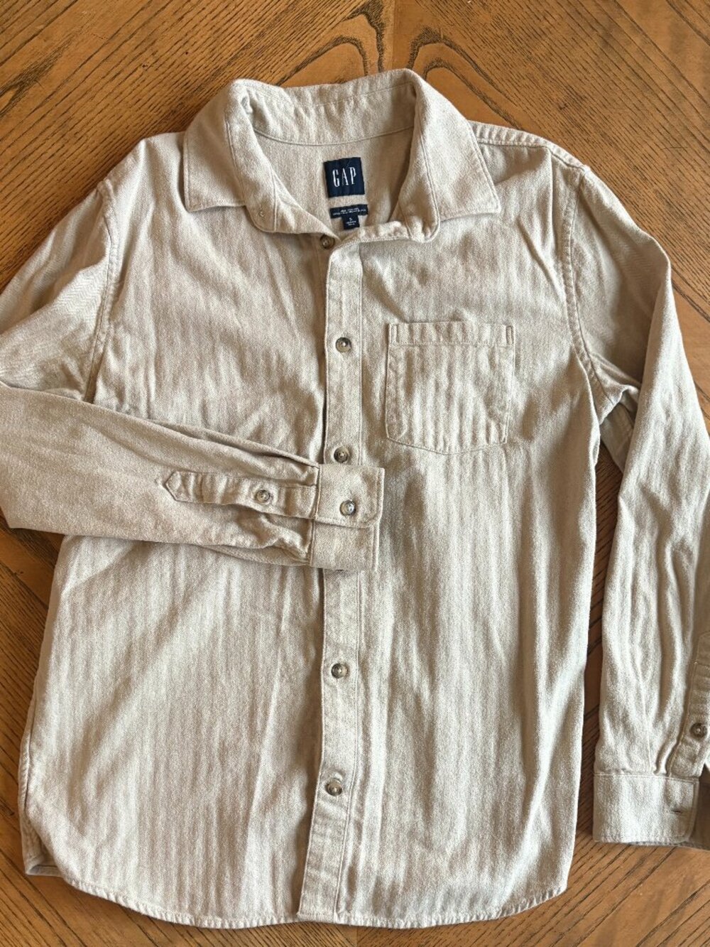 Gap Oatmeal Herringbone Organic Cotton Flannel Shirt Men's Small